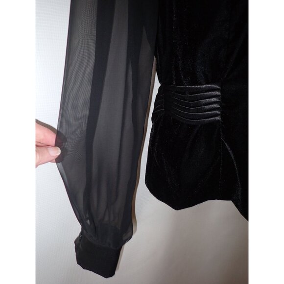 Vintage R & K Evening Sz 8 Black Velvet Sheer Long Sleeve Jacket Elegant 90's - Picture 7 of 14